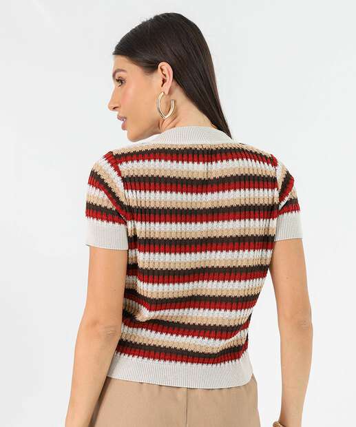 Blusa Feminina Tricô Listrado Marisa Off White
