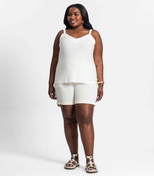 Blusa De Alça Feminina Plus Size Secret Glam Bege