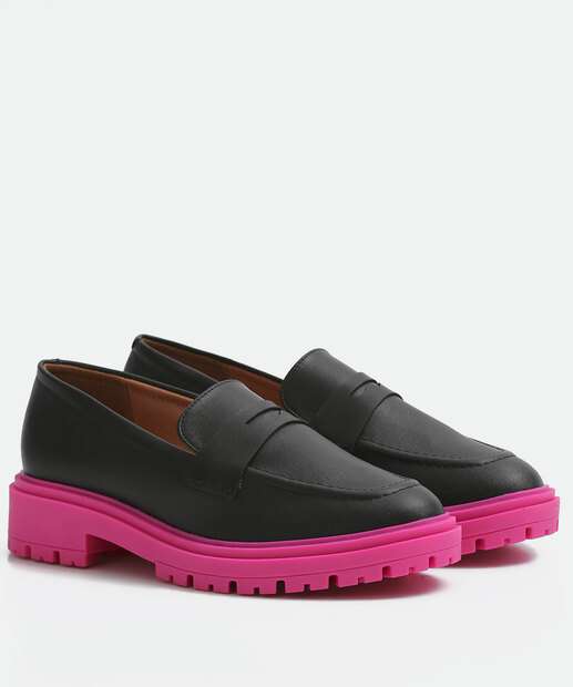 Mocassim Loafer Feminino Salto Grosso Tratorado Vizzano