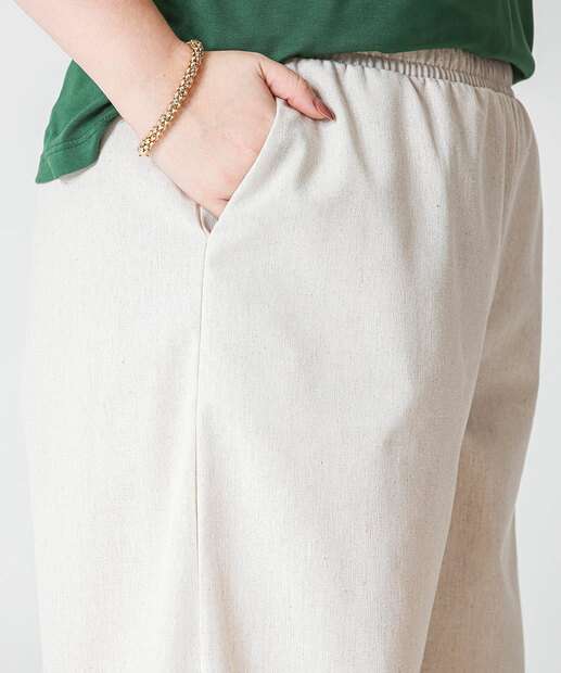 Calça Plus Size Feminina Wide Leg Marisa Bege