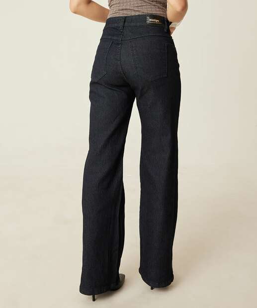 Calça Jeans Wide Leg Feminina Bolsos Biotipo