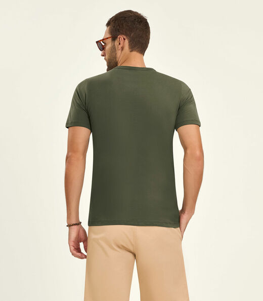 Camiseta Masculina Manga Curta Meia Malha Diametro Verde