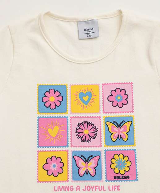 Conjunto Infantil Estampa Flores Marisa Tam 4 a 10 Amarelo