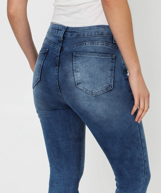 Calça Jeans Skinny Feminina Cintura Média Azul