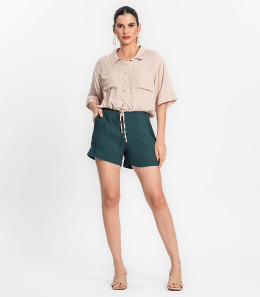 Shorts Feminino Em Viscose Creponada Endless Verde