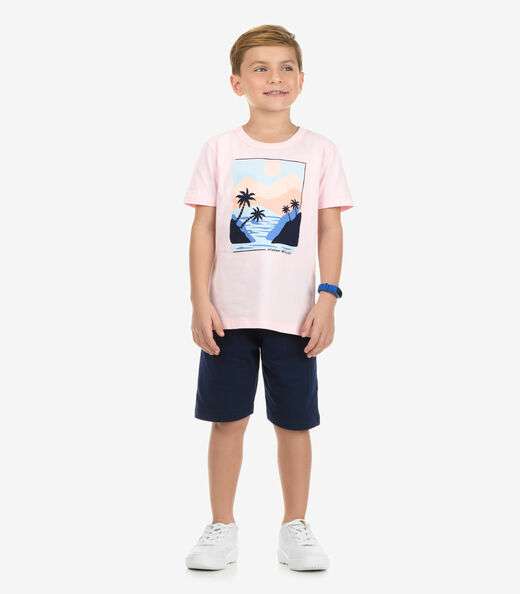 Conjunto Camiseta com Bermuda Menino Rovi Kids Rosa