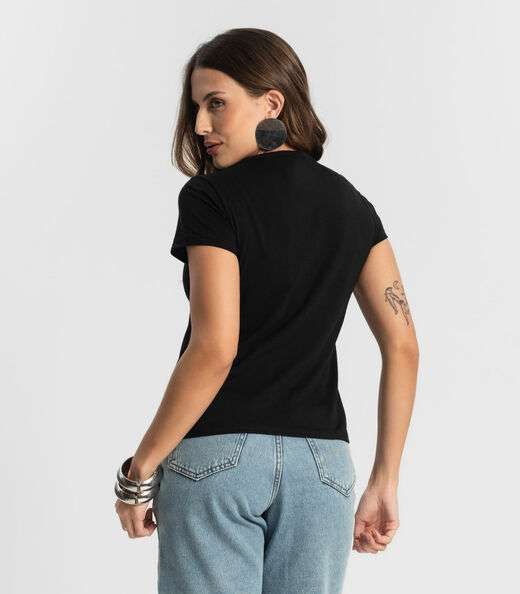 Blusa Baby Look Feminina Estampada Select Preto