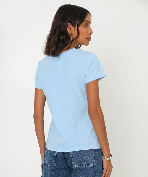 Camiseta Feminina Estampa Frase Manga Curta Marisa Azul