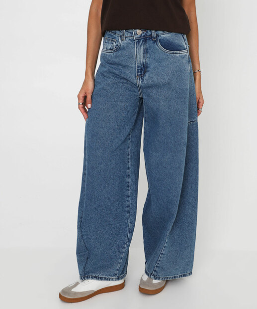 Calça Jeans Barrel Marmorizada Feminina Sawary Azul
