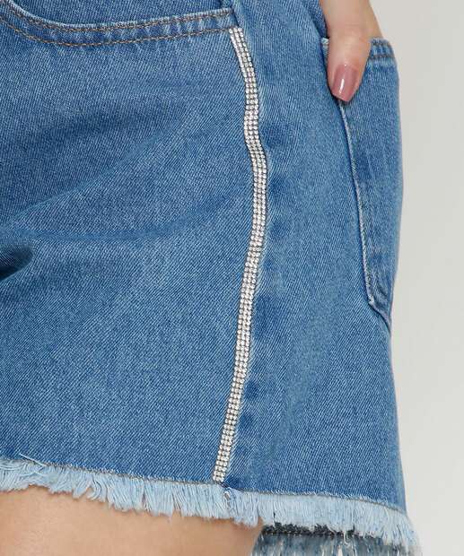 Short Jeans Feminino Strass Bolsos Marisa