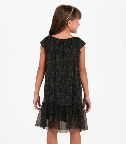 Vestido Tule Shine e Cotton Leve Trick Nick Preto