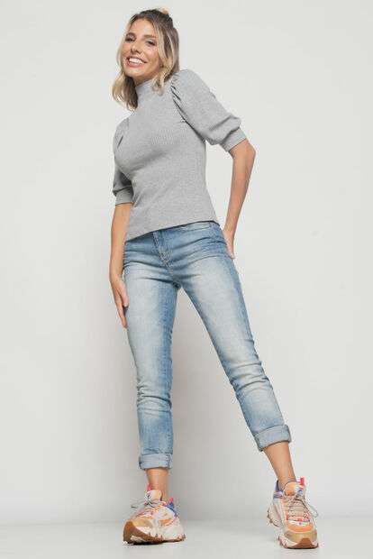 Blusa  Princesa Manga Curta Canelada Mescla