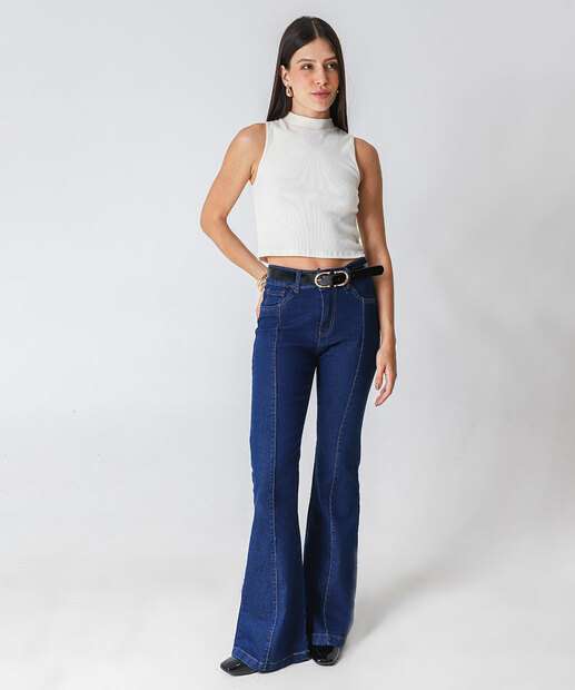 Image_Calça Jeans Flare Feminina Botão Duplo Azul