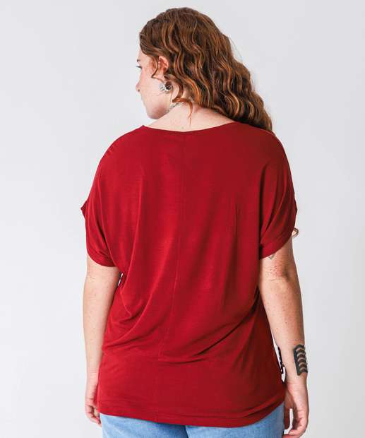 Blusa Plus Size Feminina Estampa Flor Marisa Vermelho