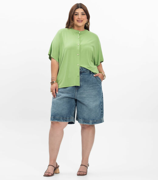 Camisa Manga Curta Feminina Plus Size Secret Glam Verde