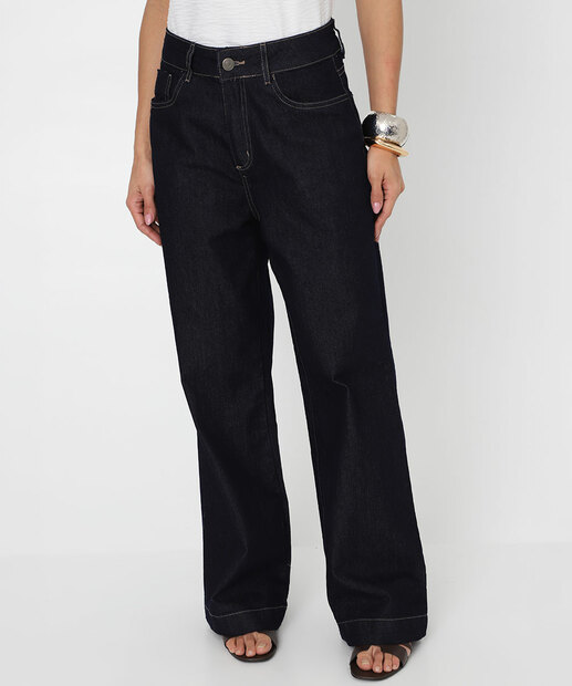 Calça Feminina Jeans Wide Leg Petit Sawary Preto