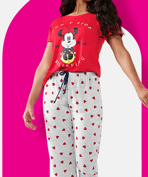 Pijama Feminino Estampa Minnie Manga Curta Disney