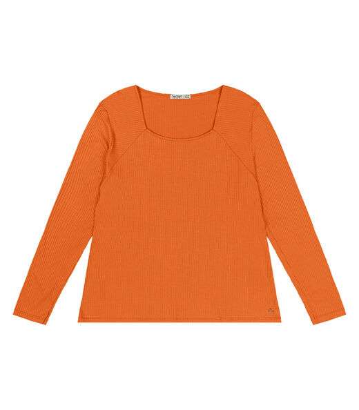 Blusa Plus Size Em Ribana Canelada  Secret Glam Laranja