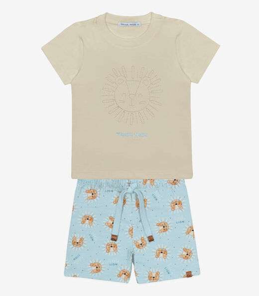 Conjunto Infantil Camiseta Com Bermuda Trick Nick Bege