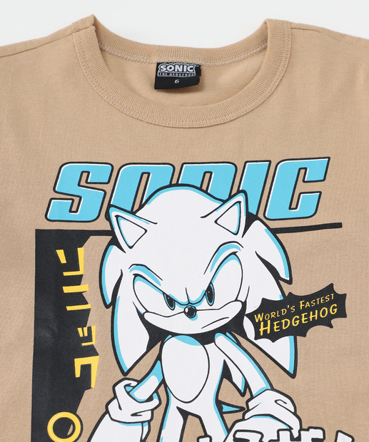 Camiseta Infantil Manga Curta Sonic Tam 4 a 10 Bege