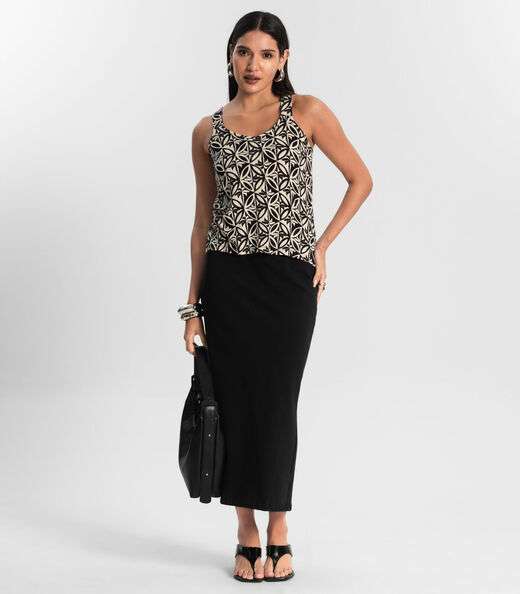 Regata Nadador Estampada Feminina Preto