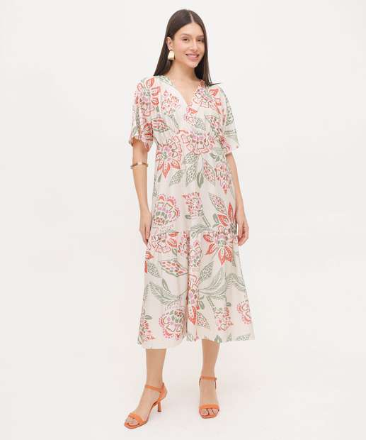 Vestido Midi Feminino Estampa Flores Marisa