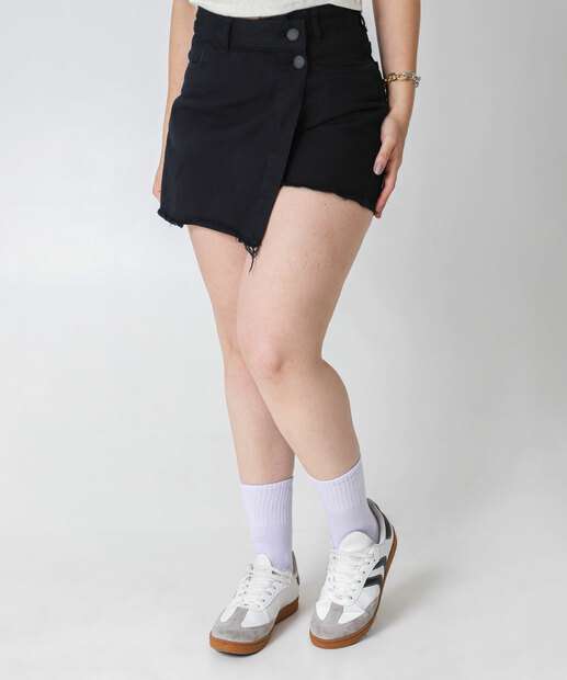 Short Saia Feminino Sarja Preto