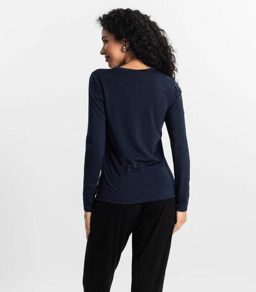 Blusa Manga Longa Feminina Rovitex Azul