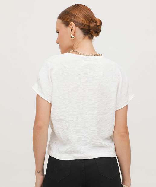 Blusa Feminina Transpassada Textura Manga Curta Marisa