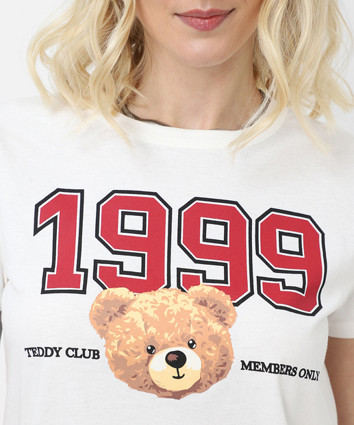 Camiseta Feminina Estampa Urso Marisa Off White