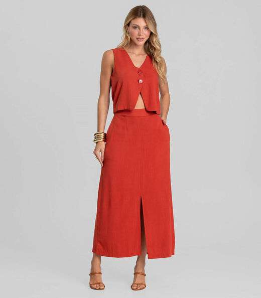 Colete Feminino Em Tecido Linho Dianna Laranja