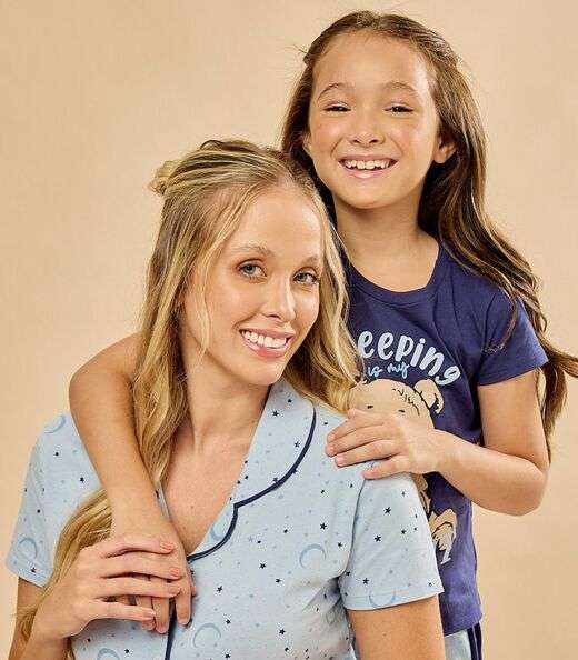 Pijama Americano Feminino Manga Curta Evanilda Azul