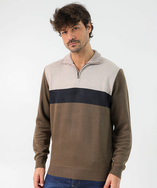Image_Suéter Masculino Tricô Half Zíper Recortes MR Verde