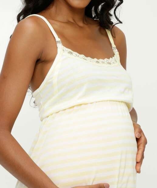 Camisola Gestante Listrada Recorte Renda Marisa  