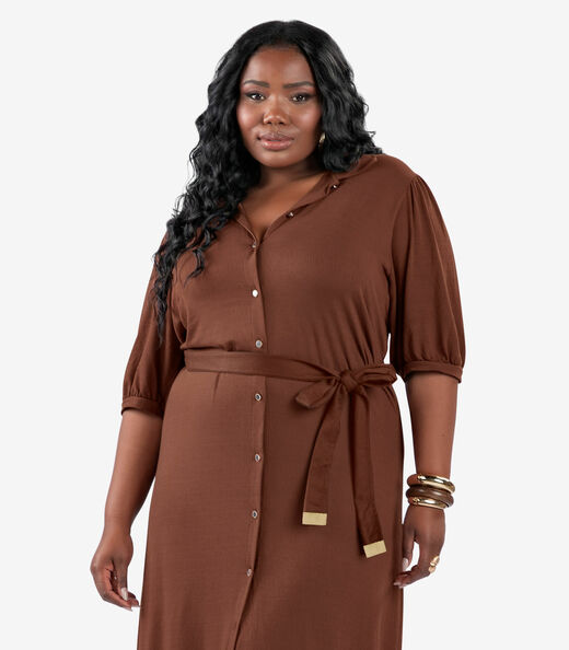 Image_Vestido Midi Manga 3/4 Plus Size Secret Glam Marrom
