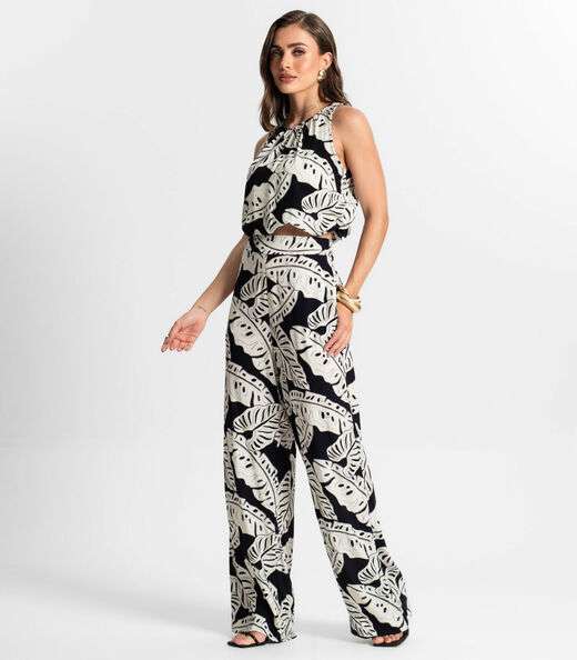 Calça Feminina Pantalona Estampada Endless Preto