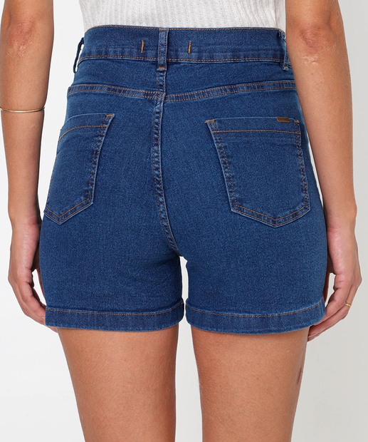 Short Jeans Feminino Bolsos Cintura Alta Azul