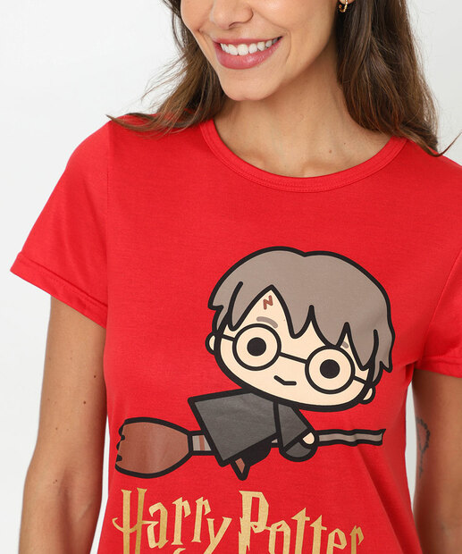 Camisola Manga curta Estampa Harry Potter Vermelho 