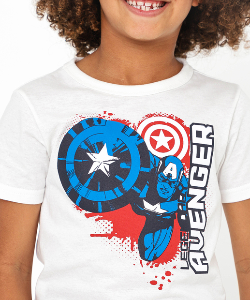 Camiseta Infantil Capitão América Marvel Tam 4 a 10 Off White