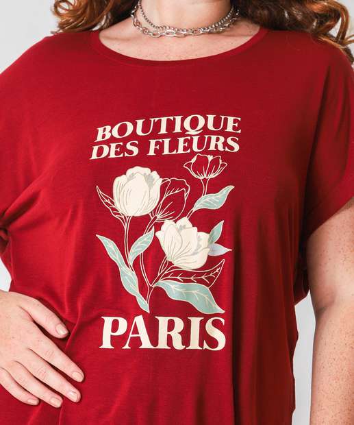 Blusa Plus Size Feminina Estampa Flor Marisa Vermelho