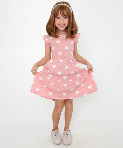 Vestido Infantil Três Marias Corações Marisa Tam 4 a 10 Rosa