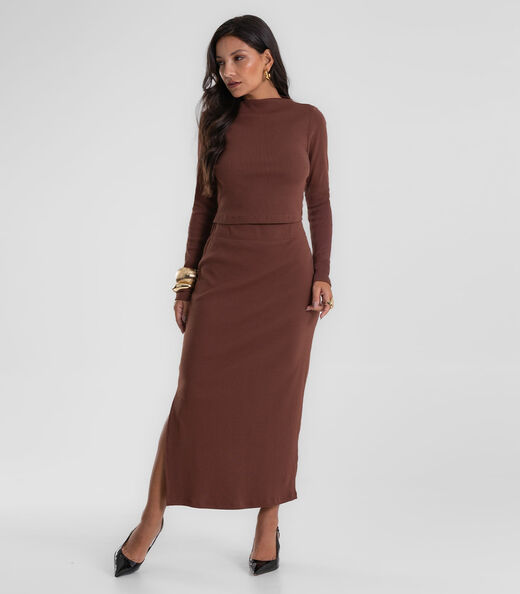 Image_Conjunto Feminino Blusa com Saia Midi Endless Marrom