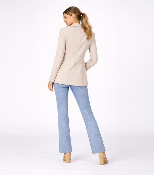 Blazer Alongado Feminino Em Alfaiataria Aishty Bege