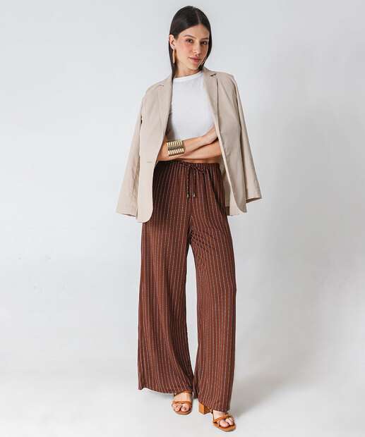 Image_Calça Pantalona Feminina Listrada Marisa Marrom