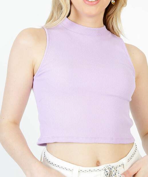 Blusa Cropped Feminina Canelada Gola Alta Marisa