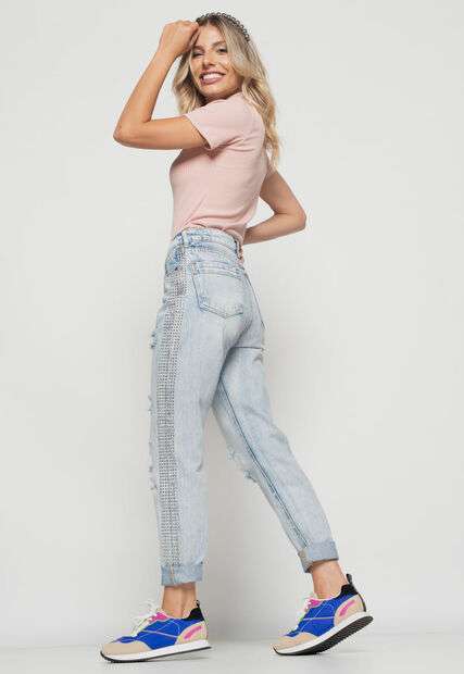 Blusa  Gola Alta Malha Canelada Rosa Claro