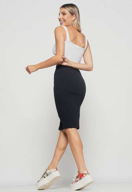 Saia  Midi Canelada Preta