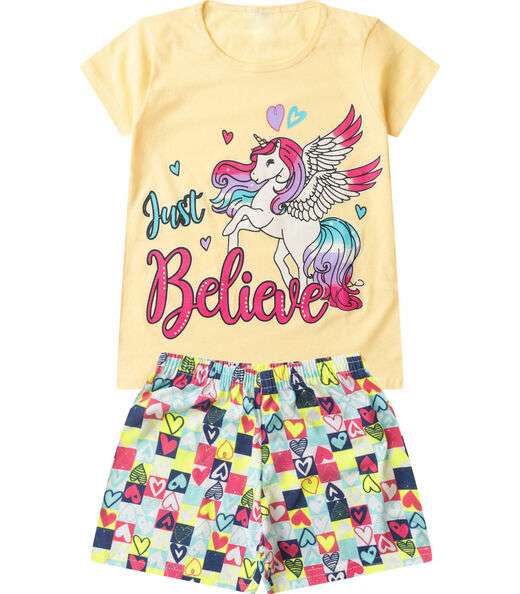 Image_Pijama Infantil Menina Curto Algodão Select Amarelo