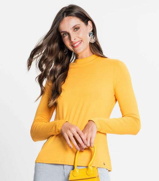 Blusa Feminina Manga Longa Gola Alta Rovitex Amarelo