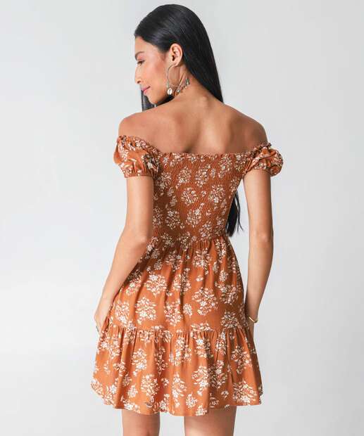 Vestido Feminino Ciganinha Manga Curta Marisa Marrom